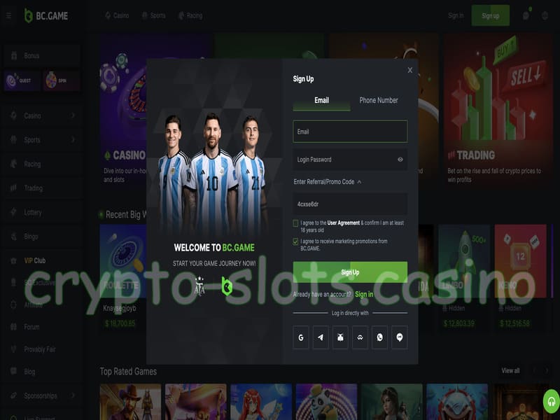 How to create account in Bc game casino