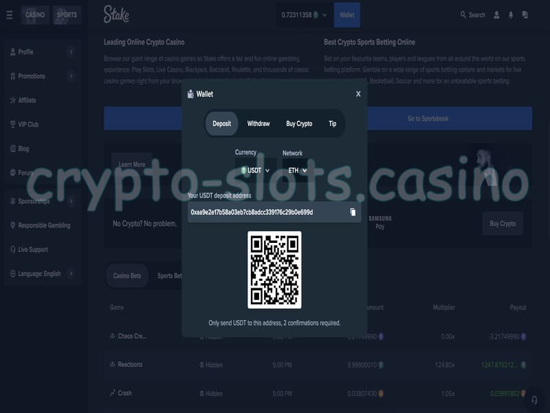 Payment methods at Stake casino